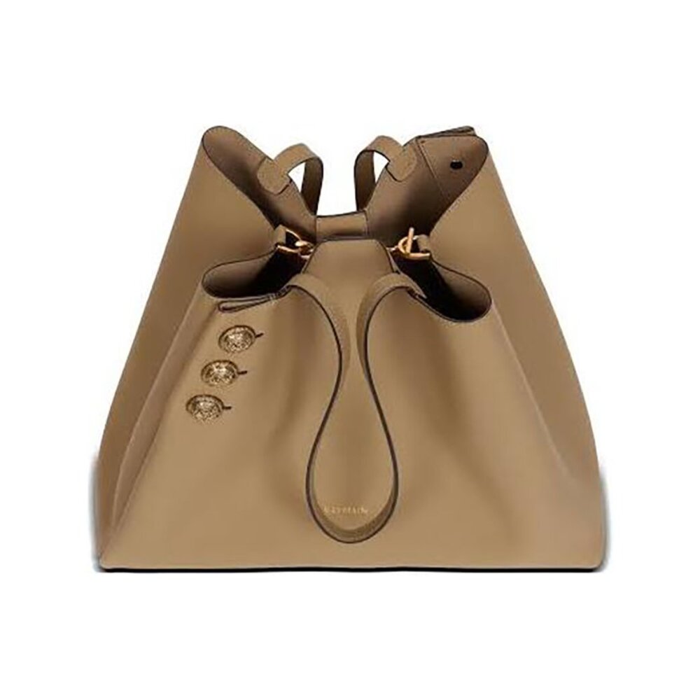 Balmain Embleme Medium Leather Shoulder Bag – Taupe - Picture 3 of 13